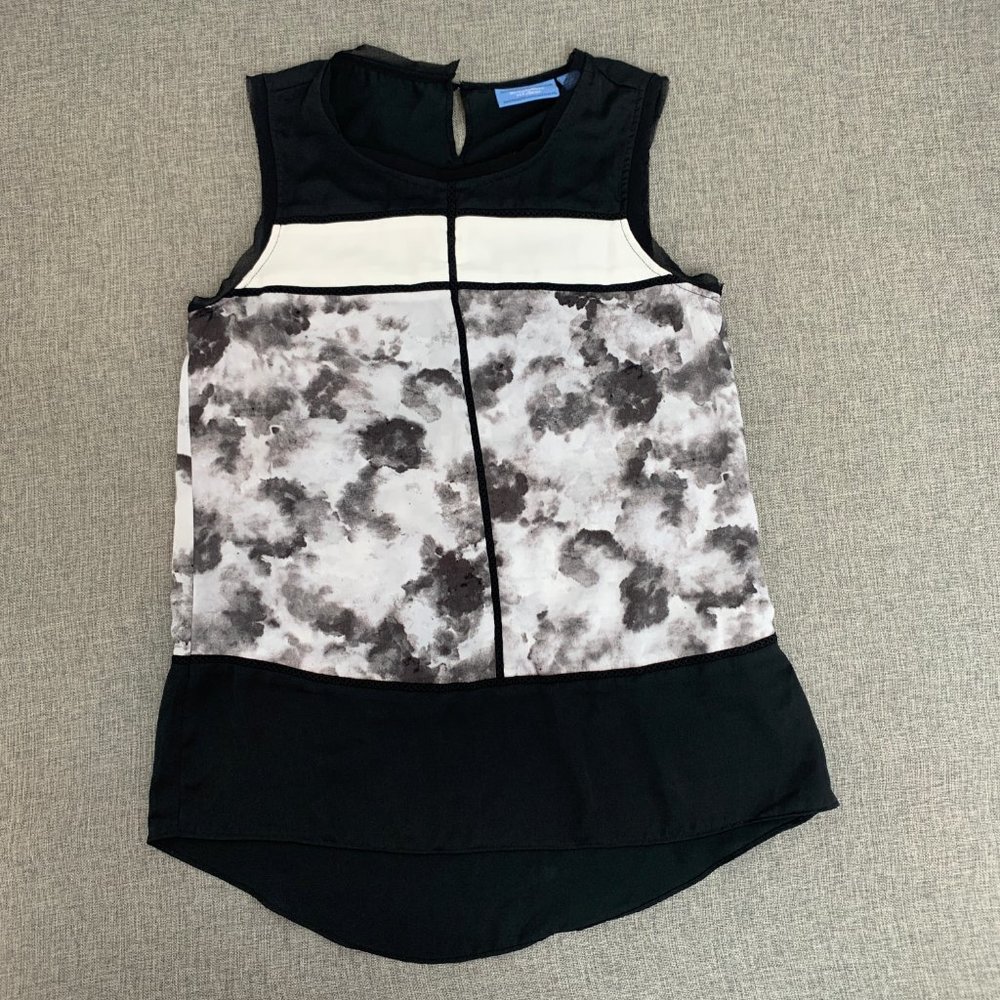 Simply Vera Vera Wang Lightweight‎ Blouse Small Sleeveless Black Gray Ivory